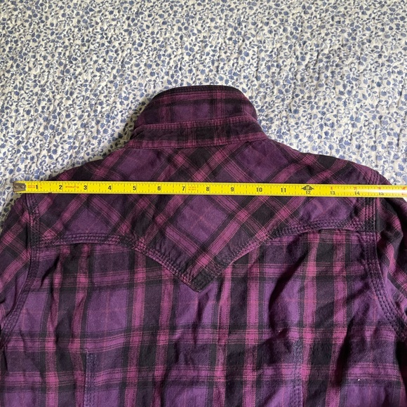 TRUE RELIGION Western Pearl Snap Purple Plaid Size W Small - Picture 9 of 13
